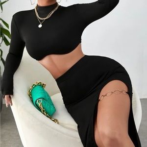 Black, bottom side cute and top long sleeve